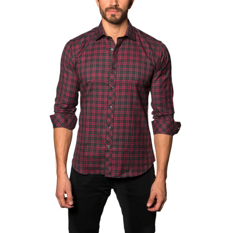 Medium Plaid Button-Up Shirt // Red + Grey (S)