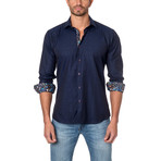 Jared Lang // Shadow Jacquard Button-Up Shirt // Navy (L)