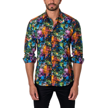 Overlay Flower Button-Up Shirt // Black (S)