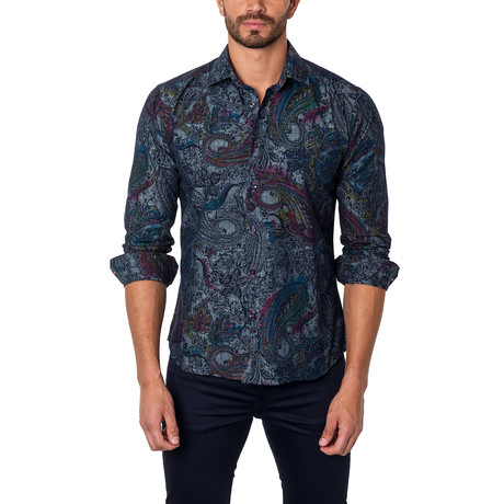 Overdyed Paisley Button-Up Shirt // Navy (S)