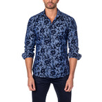 Painted Flower Button-Up Shirt // Blue (3XL)