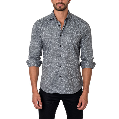 Leopard Print Button-Up Shirt // Grey (S)
