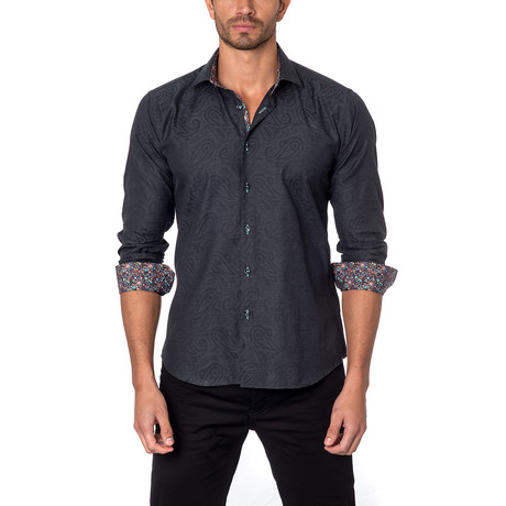 Jared Lang // Jacquard Paisley Button-Up Shirt // Charcoal (S)