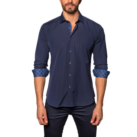 Shade Stripe Button-Up Shirt // Dark Blue (S)