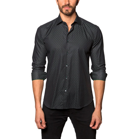 Blurred Lines Button-Up Shirt // Black + Green (S)