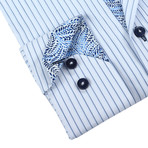 Classic Button-Up // White + Navy Stripe (S)