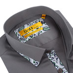 Brio Milano // Solid Button-Up + Floral Trim // Grey (3XL)