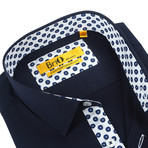 Brio Milano // Solid Button-Up + Floral Trim // Navy (XL)