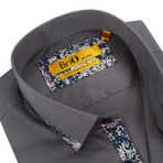 Solid Button-Up + Floral Trim // Grey + Navy (M)