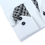 Solid Button-Up + Paisley Trim // White + Black (L)