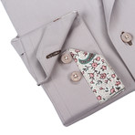 Solid Button-Up + Floral Trim // Light Brown (S)