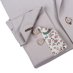 Solid Button-Up + Floral Trim // Light Brown (L)