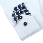 Brio Milano // Solid Button-Up + Spade Trim // White + Navy (M)