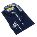 Domani // Solid Button-Up + Diamond Trim // Navy + White (3XL)