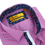 Plaid Button-Up + Floral Trim // Pink (M)