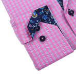 Plaid Button-Up + Floral Trim // Pink (S)