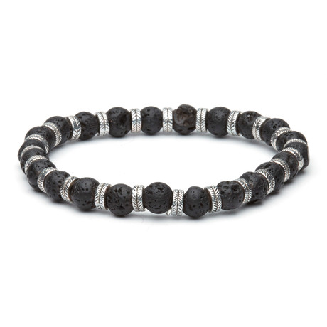 Lava Bead Bracelet // Silver + Black