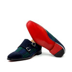 Double Monk Strap  // Navy + Tartan (US: 6.5)