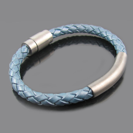Leather + Stainless Steel Clasp ID Bracelet (Blue)
