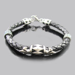 Leather Stainless Steel Fleur De Lis Bracelet