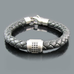 Leather Black CZ Stainless Steel Bead Bracelet