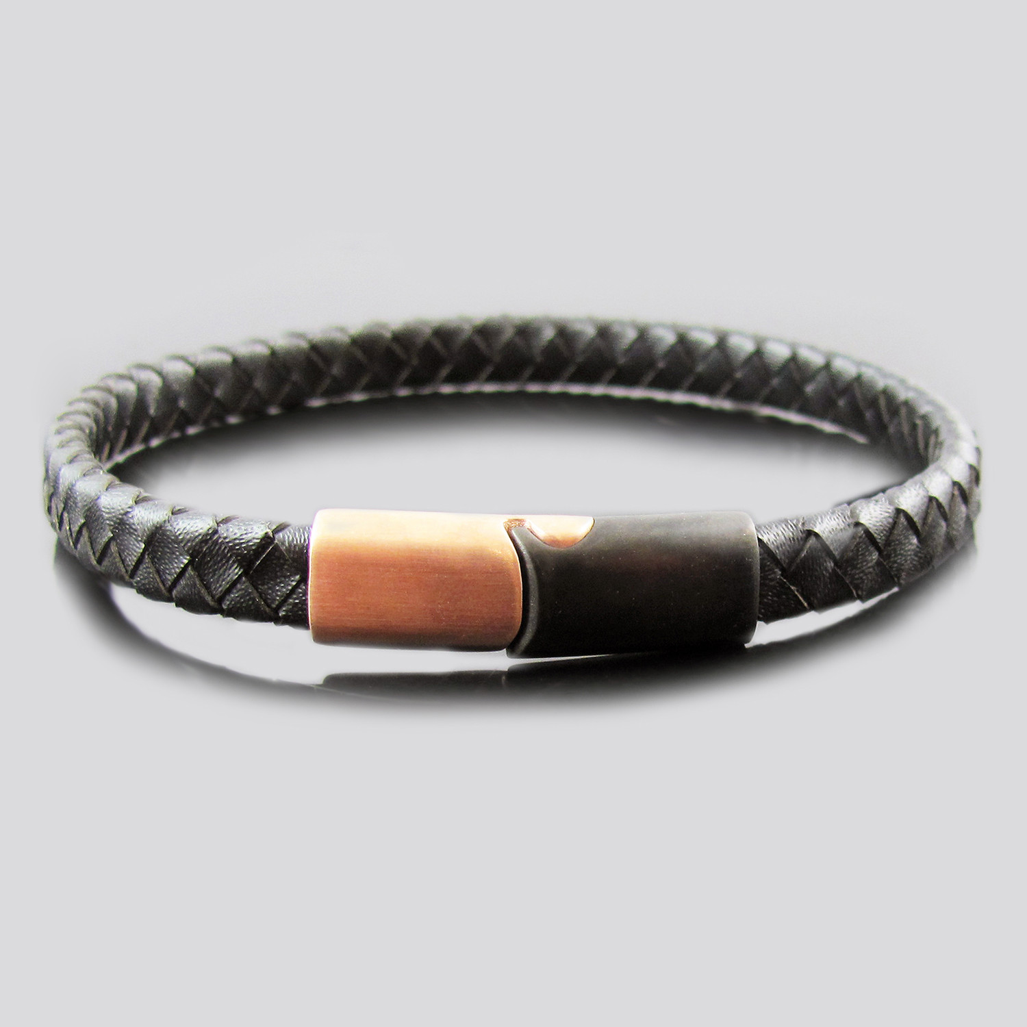 Leather Stainless Steel Modern Bracelet (Black + Steel) - Blackjack ...