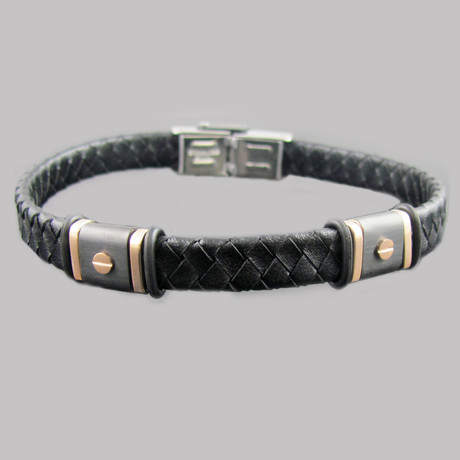 Leather + Stainless Steel Screw Bracelet (Black)
