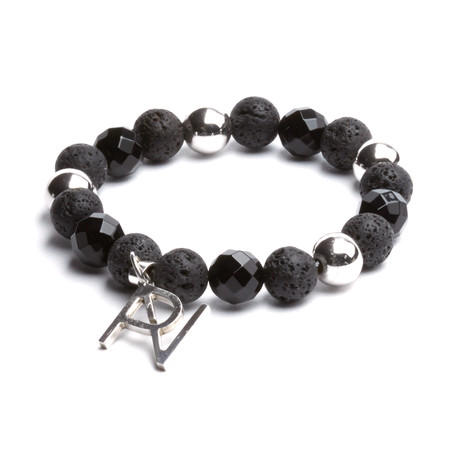 Beaded Bracelet // Lava Stone + Black Onyx (Small)