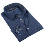 Classic Button-Up + Paisley Trim // Navy (M)