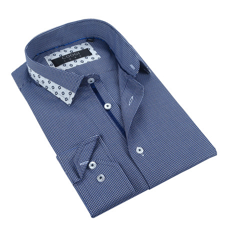 Textured Button-Up // Navy + White (S)