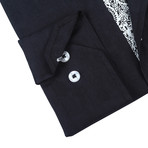 Coogi // Solid Button-Up + Floral Trim // Black + White (XL)