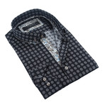 Patterned Button-Up + Paisley Trim // Black + White (M)