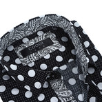 Button-Up + Paisley Trim // Black + White Dot (XL)