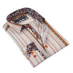 Classic Button-Up + Paisley Trim // Light Brown + Orange Stripe (3XL)