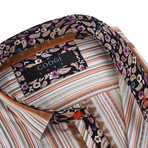 Classic Button-Up + Paisley Trim // Light Brown + Orange Stripe (3XL)