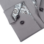 Solid Button-Up + Paisley Trim // Grey (L)