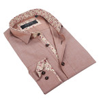 Solid Button-Up + Floral Trim // Brown (L)