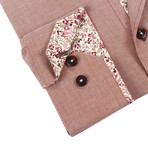 Solid Button-Up + Floral Trim // Brown (L)