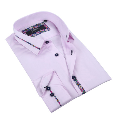 Solid Button-Up + Floral Trim // Baby Pink (S)