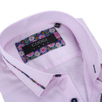 Solid Button-Up + Floral Trim // Baby Pink (XL)