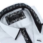 Solid Button-Up + Floral Trim // White + Black (M)