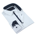 Solid Dotted Trim Button-Up // White + Navy (3XL)