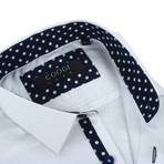 Solid Dotted Trim Button-Up // White + Navy (3XL)