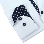 Solid Dotted Trim Button-Up // White + Navy (3XL)