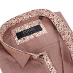 Solid Button-Up + Floral Trim // Brown (L)