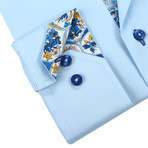 Solid Floral Trim Button-Up // Light Blue (M)