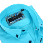 Coogi // Solid Button-Up + Paisley Trim // Teal (S)