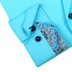 Coogi // Solid Button-Up + Paisley Trim // Teal (S)