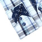 Plaid Anchor Trim Button-Up // Navy + White (M)