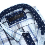 Plaid Anchor Trim Button-Up // Navy + White (M)